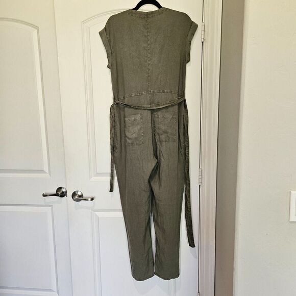 Bella Dahl green short sleeve Size S Jump suit with pockets & waist belt 017 - Picture 3 of 14
